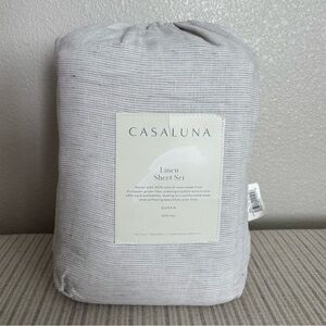 NWT Queen 100% Linen Sheet Set Dark Gray Micro Stripe- Casaluna